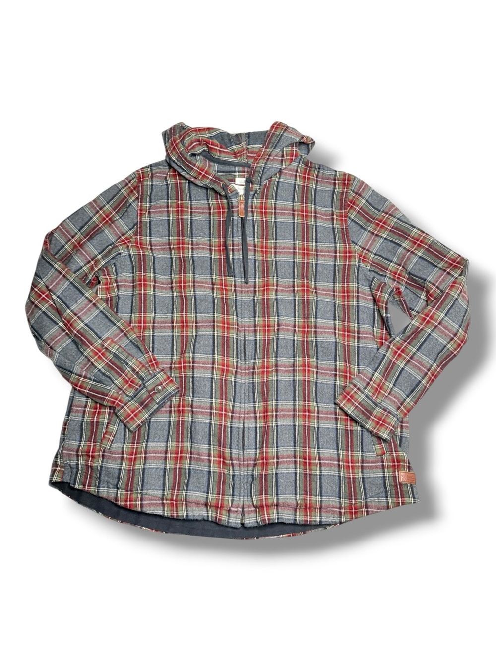 L.L. Bean - Scotch Plaid Relaxed Fit Flannel Zip-up Hoodie -Gray -Women's XL
